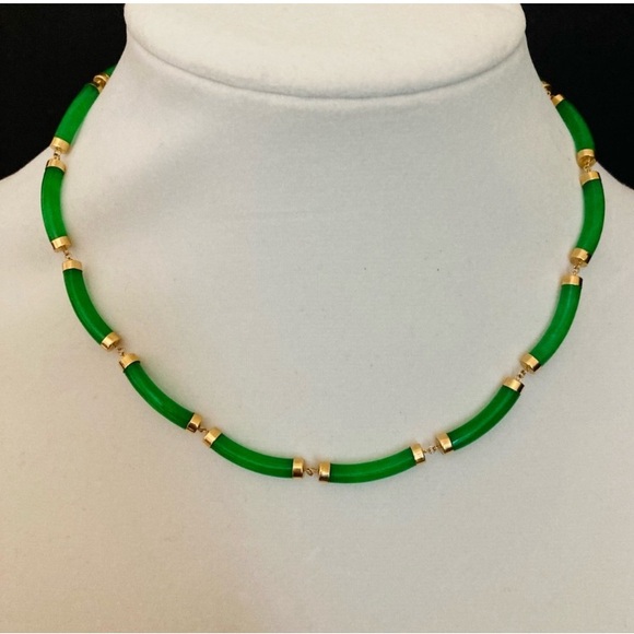Genuine Green Jade Bar Necklace 14k Gold | Excellent Condition New No Tags - Picture 3 of 12